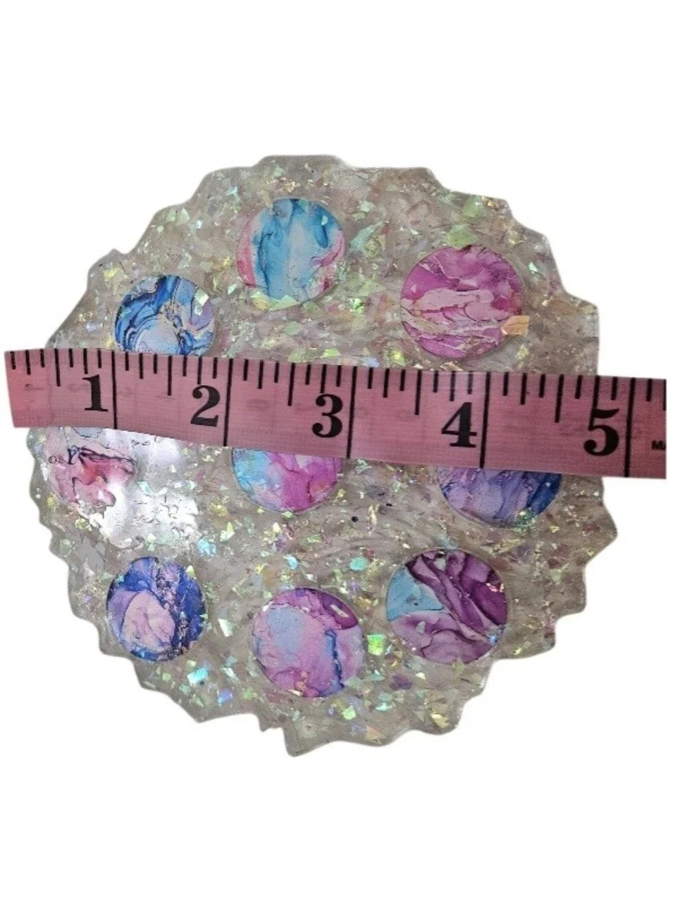 Handmade Resin Paperweight & Drink Coaster Set Blue Gold Pink Purple Fluid Art